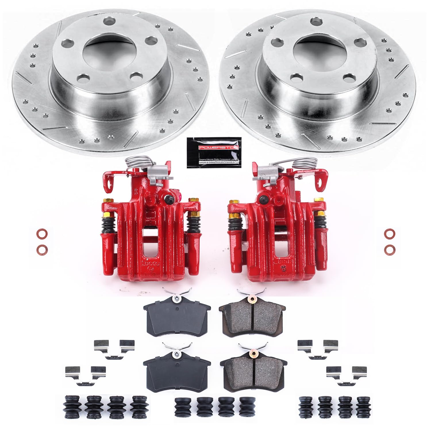 Power Stop Z23 Evolution Sport Rear Caliper Brake Kit- Brake Rotor, Brake Caliper and Carbon-Fiber Ceramic Brake Pads For Audi A6 Quattro 1999-2004 [Model Specific]