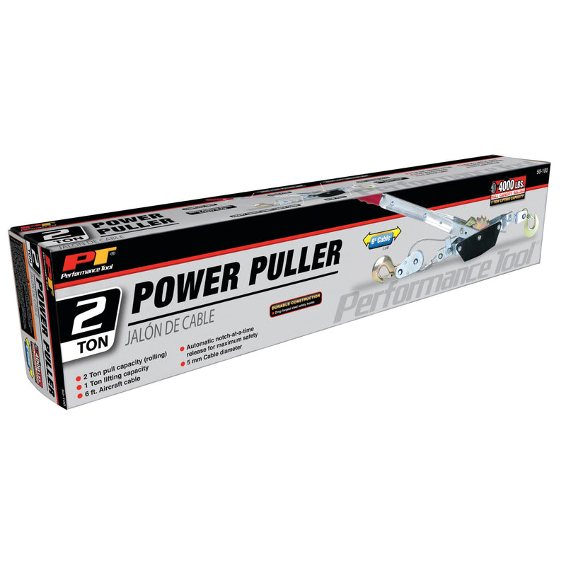 50-100 Performance Tool Dual Gear Power Puller - 2 Ton Capacity Winch With 6' aircraft cable