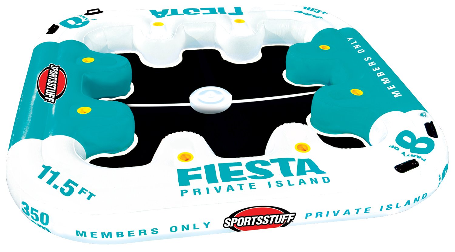 Fiesta Island Sportsstuff | 8 Person Lake Lounge with Heavy-Duty Comfort Mesh Seating, Floating Inflatable Cooler Included