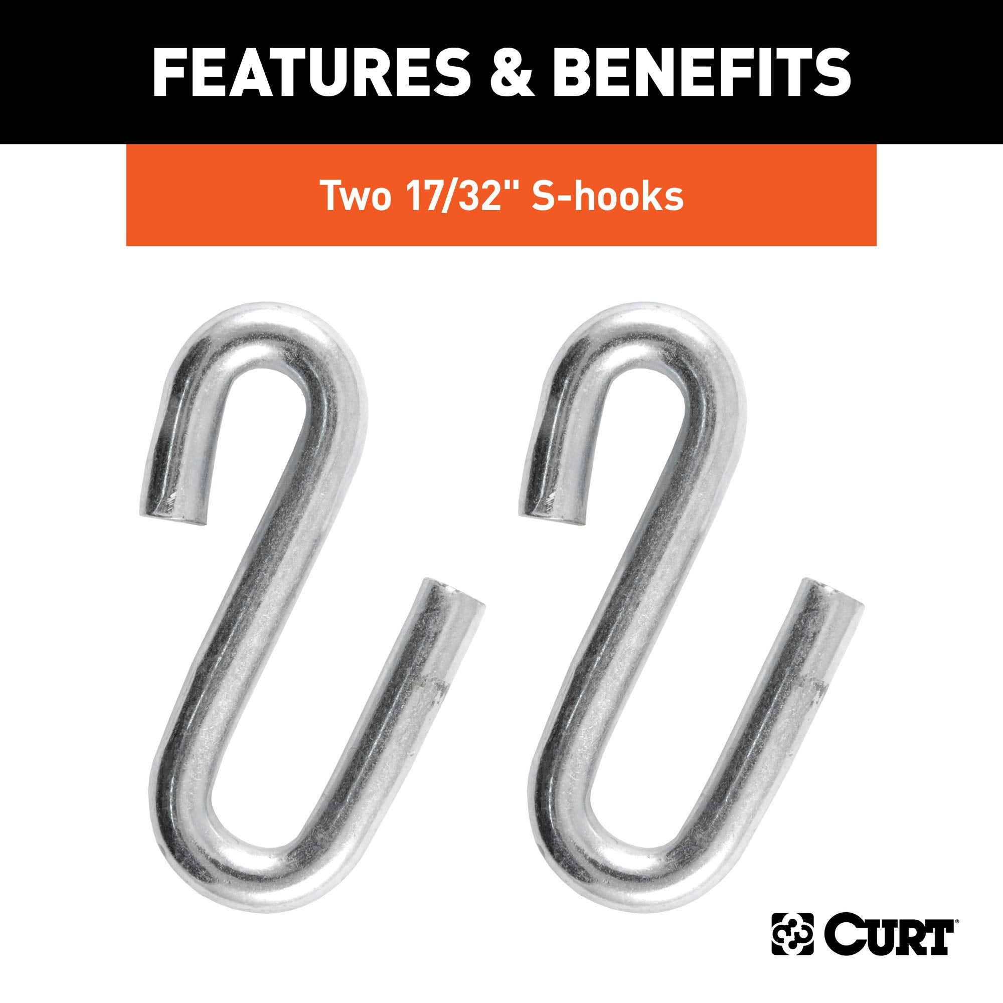 48-Inch CURT Trailer Safety Chain with 17/32-In S-Hooks, 7,000 lbs Break Strength
