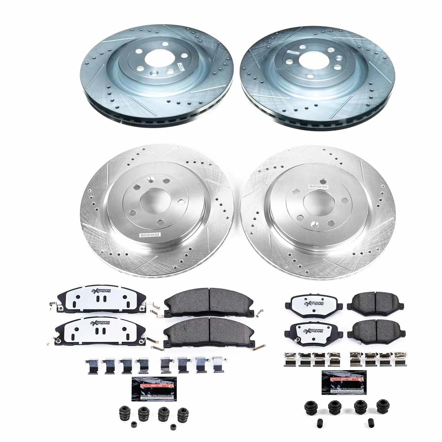 Power Stop Brake Kit Front and Rear For 2013 2014 2015 2016 2017 2018 2019 Ford Explorer - Truck & Tow Carbon Fiber Ceramic Pads & Drilled and Slotted Rotors Replacement, K6375-36