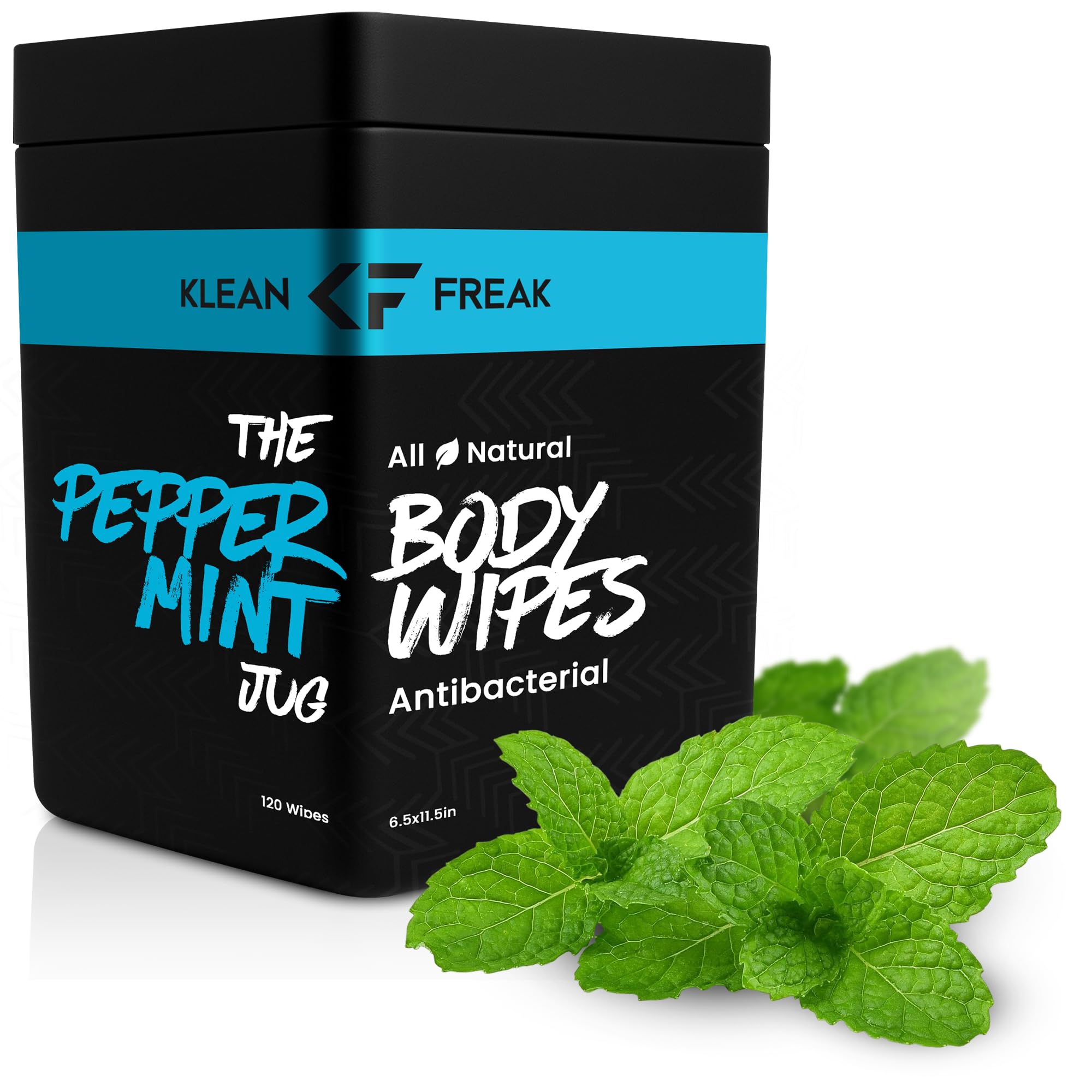 Klean Freak Body Wipes - Wipe Away Sweat and Odor for Face and Body, No Water, Large Textured, Travel, Gym, Camping and More, 120 Cnt Jug (Peppermint)