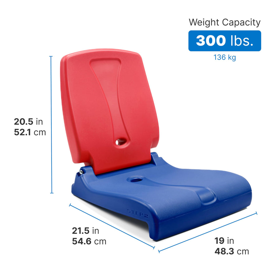 Step2 Flip Seat Folding, Lightweight Portable Outdoor Chair for Poolside, Camping, Beach, Boats, Tailgates, Durable Ground Chair with Back Support for Adults, Red & Blue