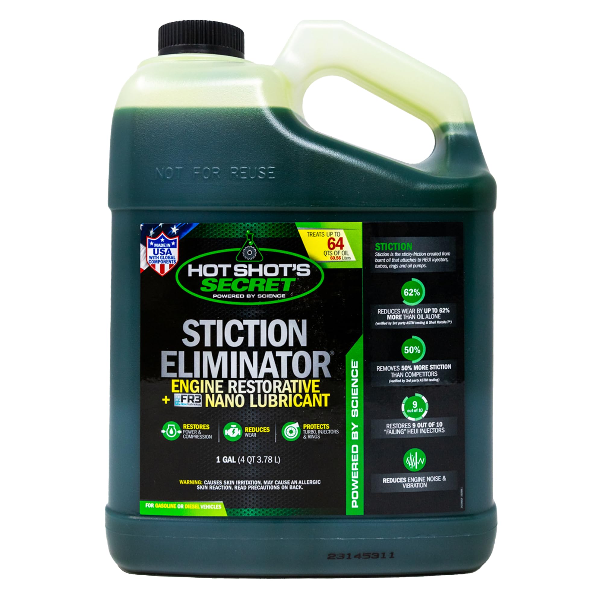 Hot Shot's Secret Stiction Eliminator Original - For All Vehicles, Gas & Diesel Oil Additive, Reduces Wear, Restores Power & Protects Injectors, Eliminates Injector Stiction, 5 Gallons