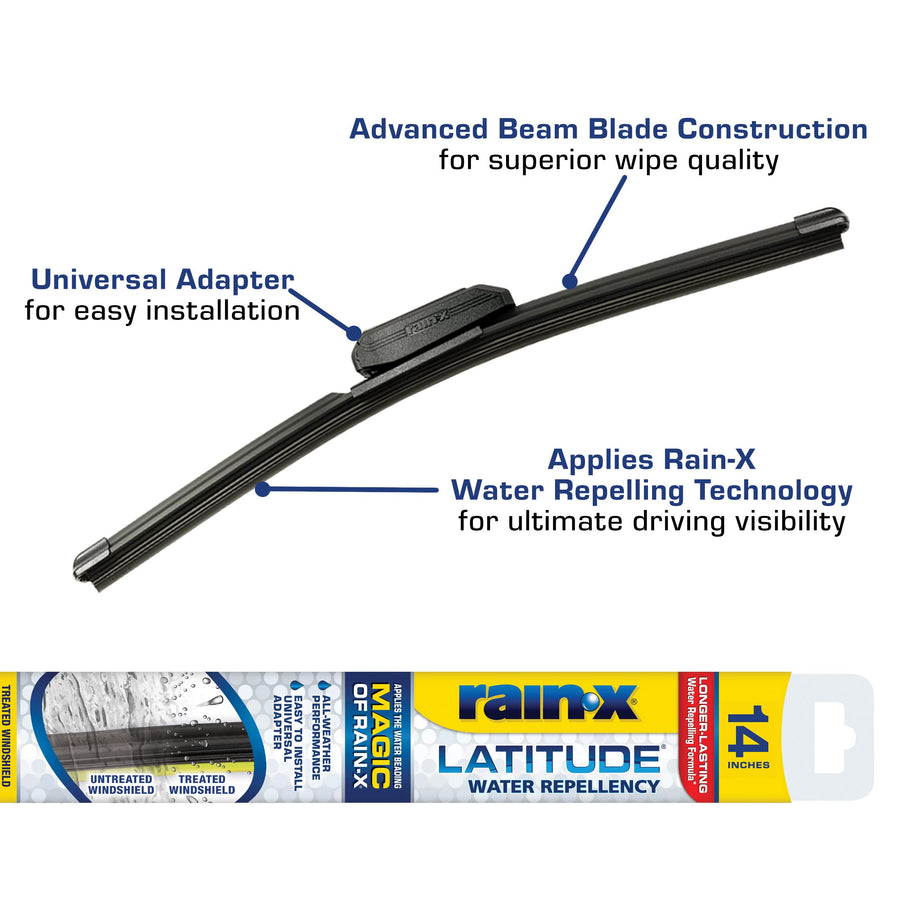 Latitude Rain-X 5079272-2 2-In-1 Water Repellent Wiper Blades, 14 Inch Windshield Wipers (Pack Of 1), Automotive Replacement Windshield Wiper Blades With Patented Rain-X Water Repellency Formula