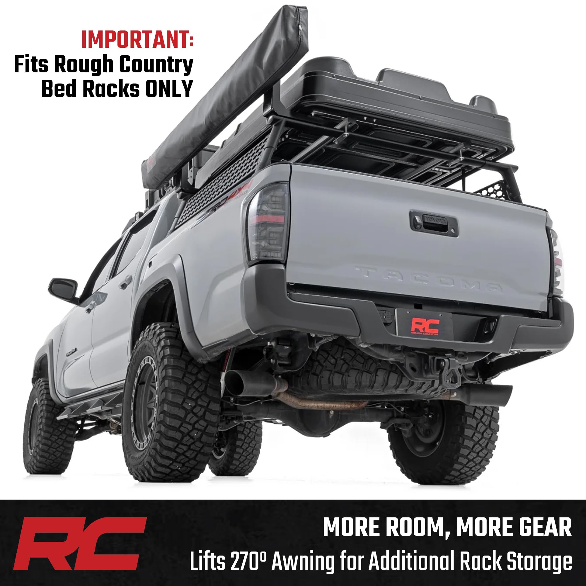 High Mount Rough Country Brackets for 270° Awning - Elevated Steel Awning Mounts for RC Bed Racks, Bolt-On Design
