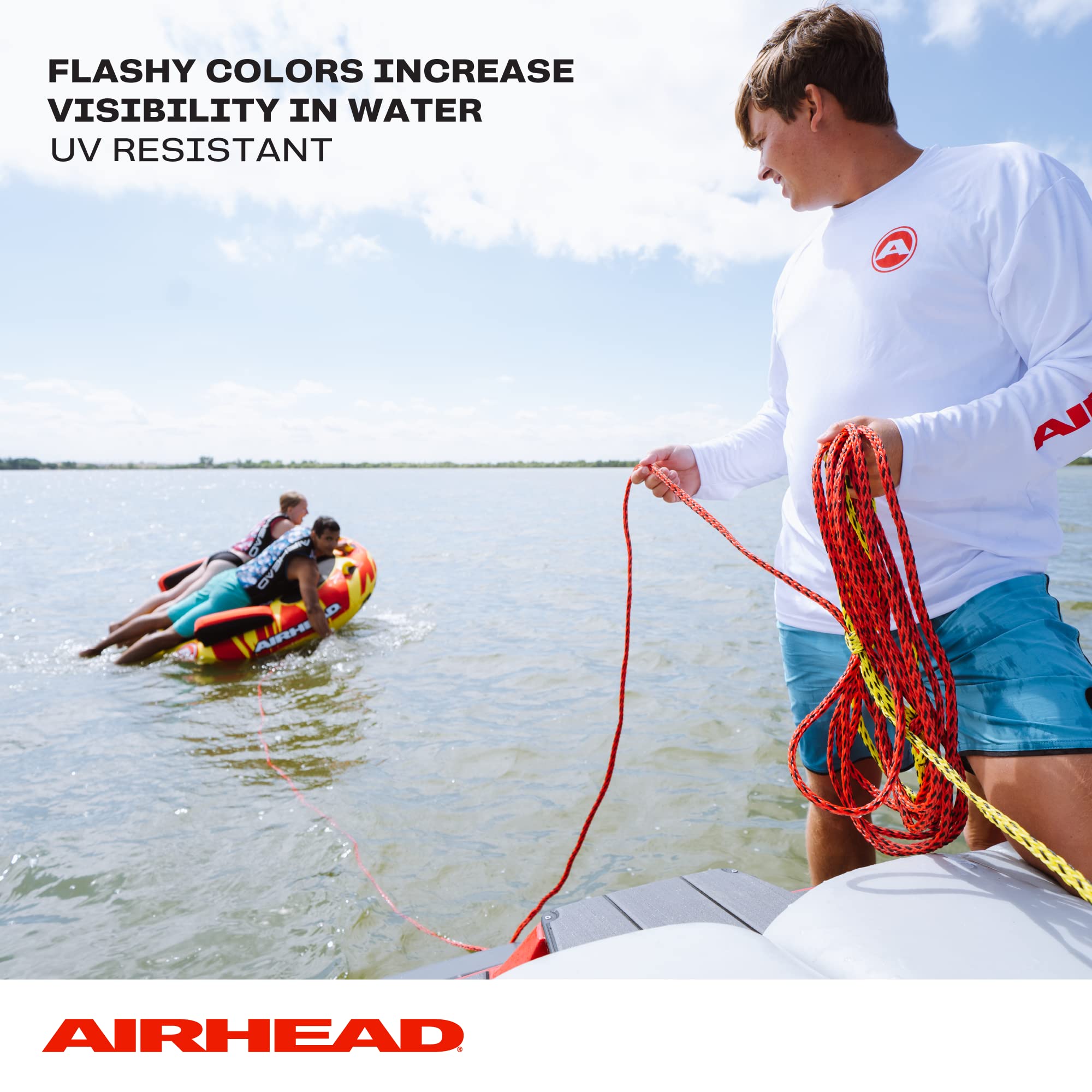2 Section Airhead Tow Rope, 1-2 Rider Towable Tubes, 60-Feet, 2,375 Break Strength