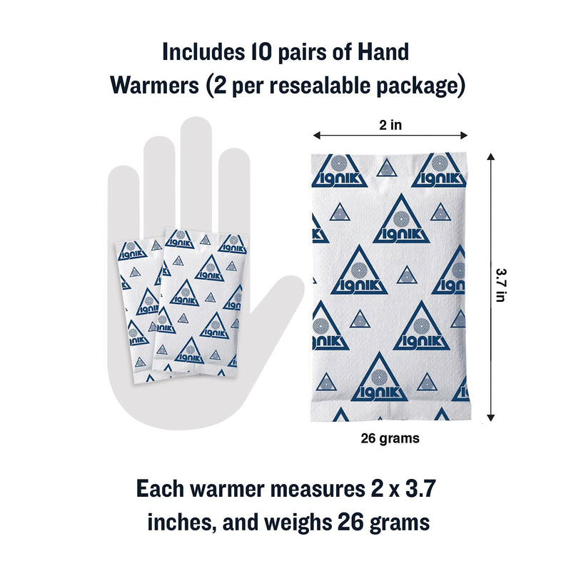 Ignik Multiple-Use Resealable Hand Warmers for 10 Hours of Heat Across 72 Hours, 10 Pairs