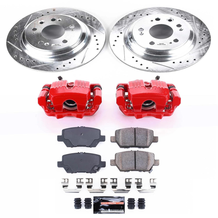 Power Stop Z23 Evolution Sport Rear Caliper Brake Kit-Drilled/Slotted Rotors, Carbon Ceramic Brake Pads, For Acura RL 2005-2012 [Model Specific] Calipers