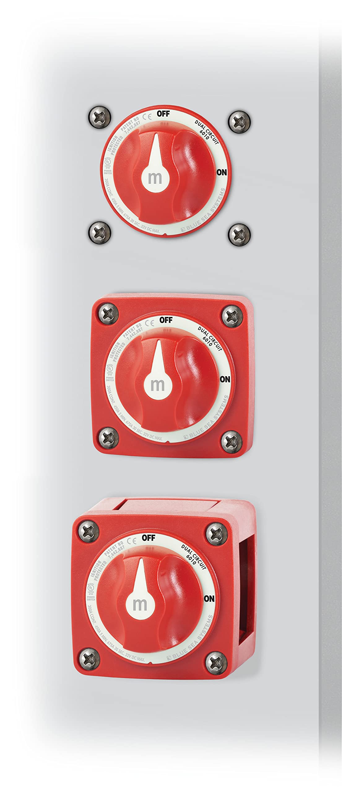 Blue Sea Systems m-Series Mini Battery Switch 6010, 300A, 32V DC Dual Circuit, Red