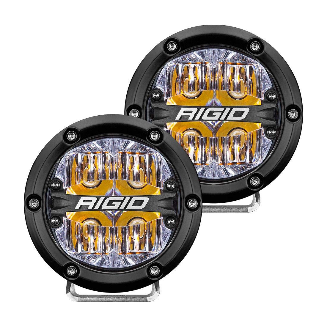 Rigid A-Pillar 46708 Light Kit, FITS 2016-2020 Tacoma, Inc 2 A-Pillar Mounting Brackets, 2x4 Inch 360-Series Drive Lights - Amber Back Lighting, Black Light Covers, Amber Light Covers, Wiring Harness