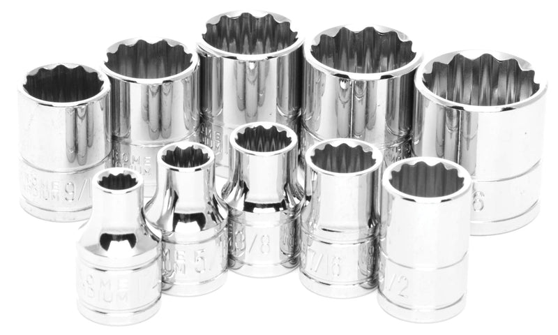10-Piece Performance Tool W38500 3/8-Inch Drive 12pt SAE Socket Set