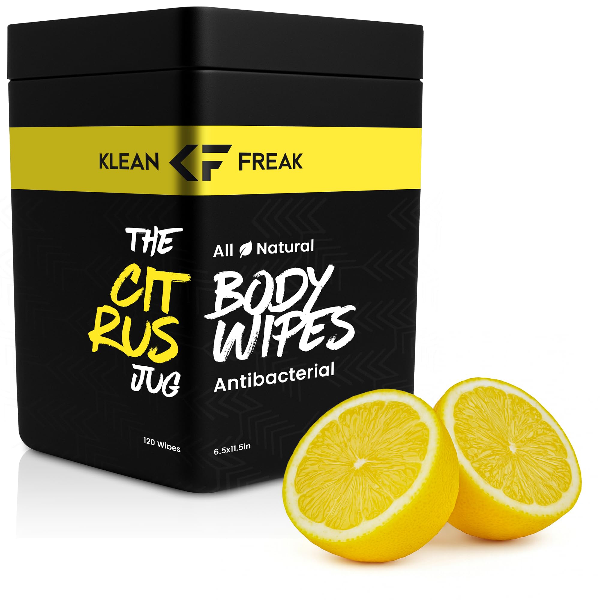 Klean Freak Body Wipes - Wipe Away Sweat and Odor for Face and Body, No Water, Large Textured, Travel, Gym, Camping and More, 120 Cnt Jug (Citrus)