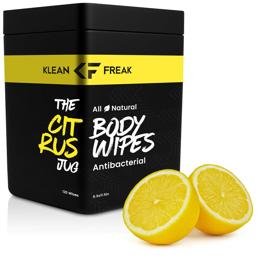 Klean Freak Body Wipes - Wipe Away Sweat and Odor for Face and Body, No Water, Large Textured, Travel, Gym, Camping and More, 120 Cnt Jug (Citrus)