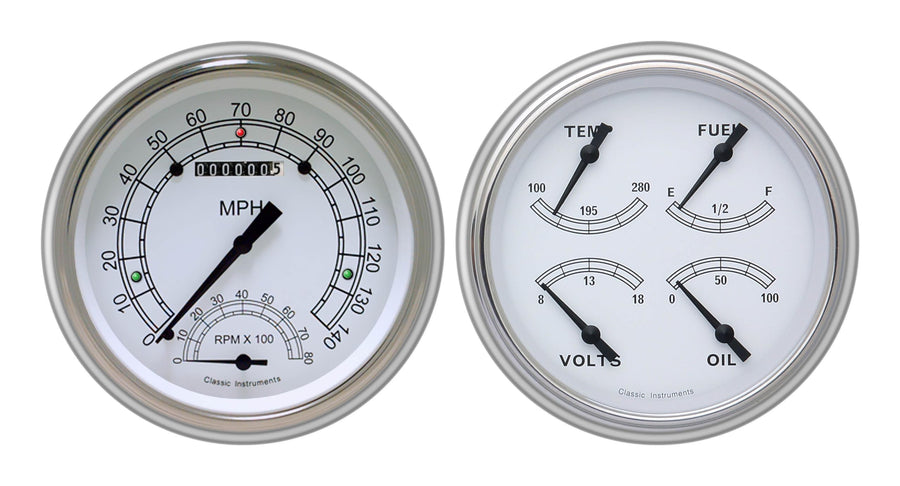 Classic Instruments 1951-1952 Chevy Car CH51CW62 Classic White 4 5/8" Speedometer with Built in Tach & Quad Gauge - GM