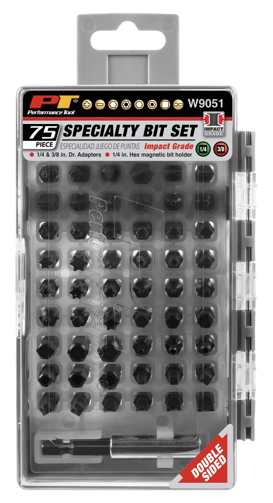 W9051 Performance Tool 75-Piece Specialty Bit Driver Set with Impact Grade S2 Steel and Tamper Resistant Fastener Styles in a Flip Case