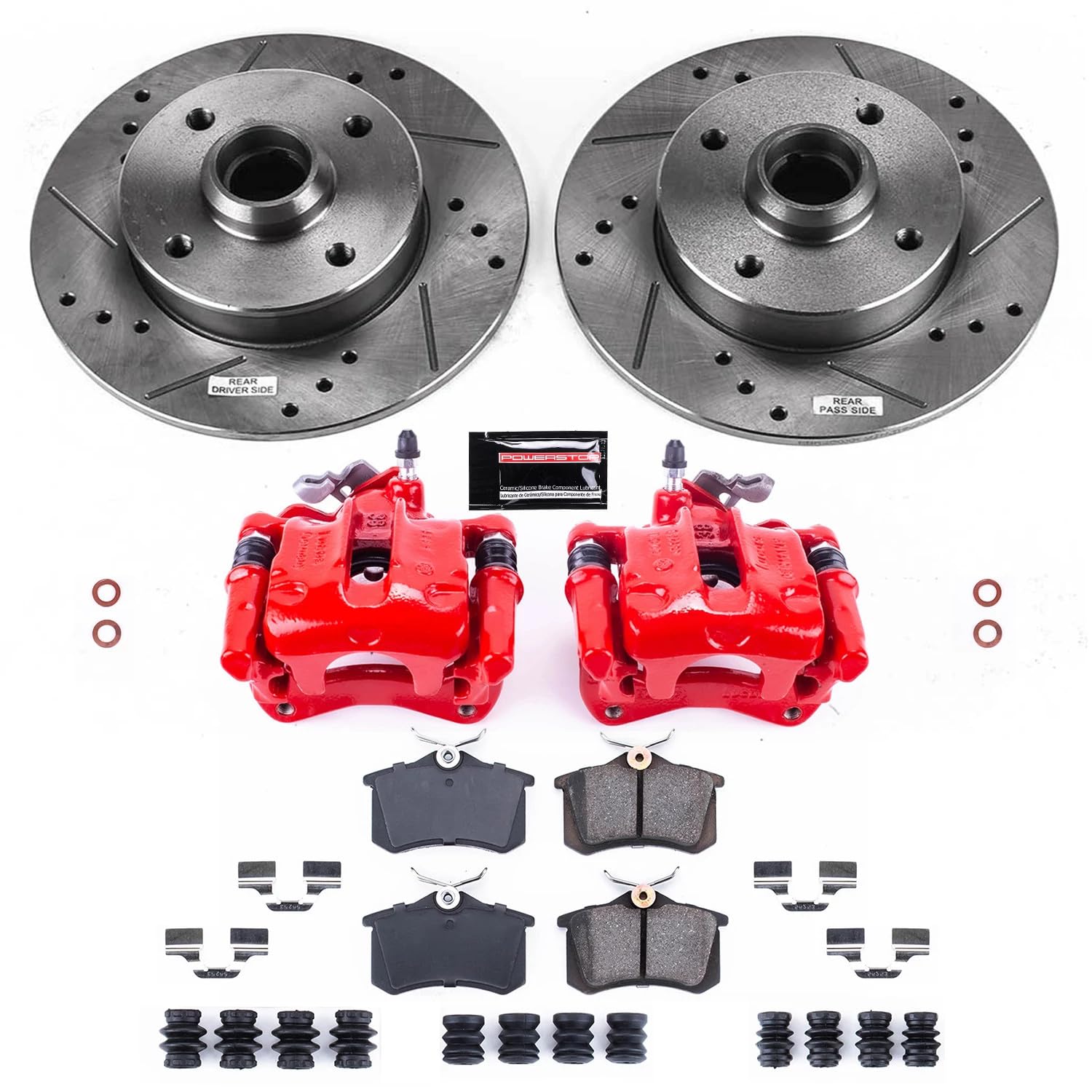 Z23 Evolution Power Stop KC370 Rear Brake Caliper Kit-Brake Rotors, Carbon-Fiber Ceramic Brake Pads, Calipers For Volkswagen Passat 1995-1997 [Model Specific]