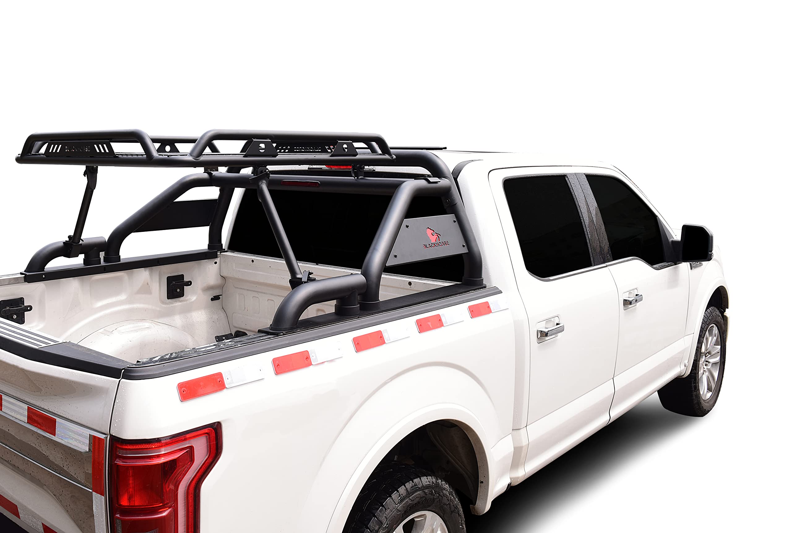 Modular Black Universal Warrior ROLL BAR for 1/2 TON Trucks (GM Silverado 14+/Ford F150 15+/Dodge RAM 15+) with Full Size Cargo Basket(with RED Brake Light)