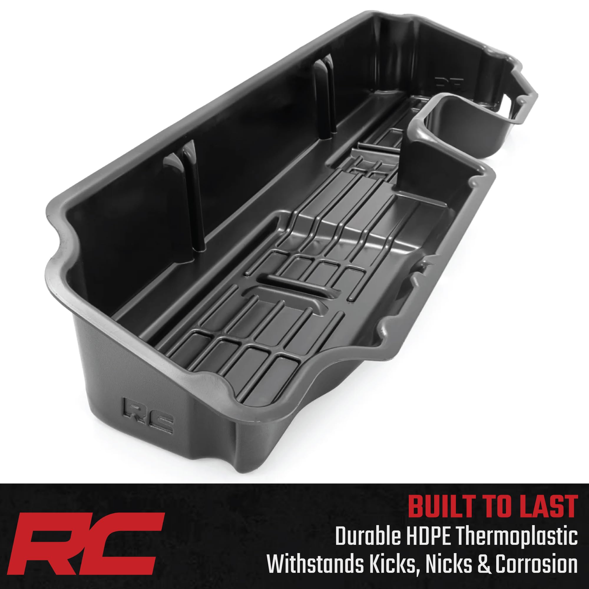 Rough Country Under Seat Storage for 1500 Chevy Silverado (2019-2025) & 2500HD/3500HD (2020-2025) Double Cab - Custom-Fit, Durable, Anti-Skid Thermoplastic