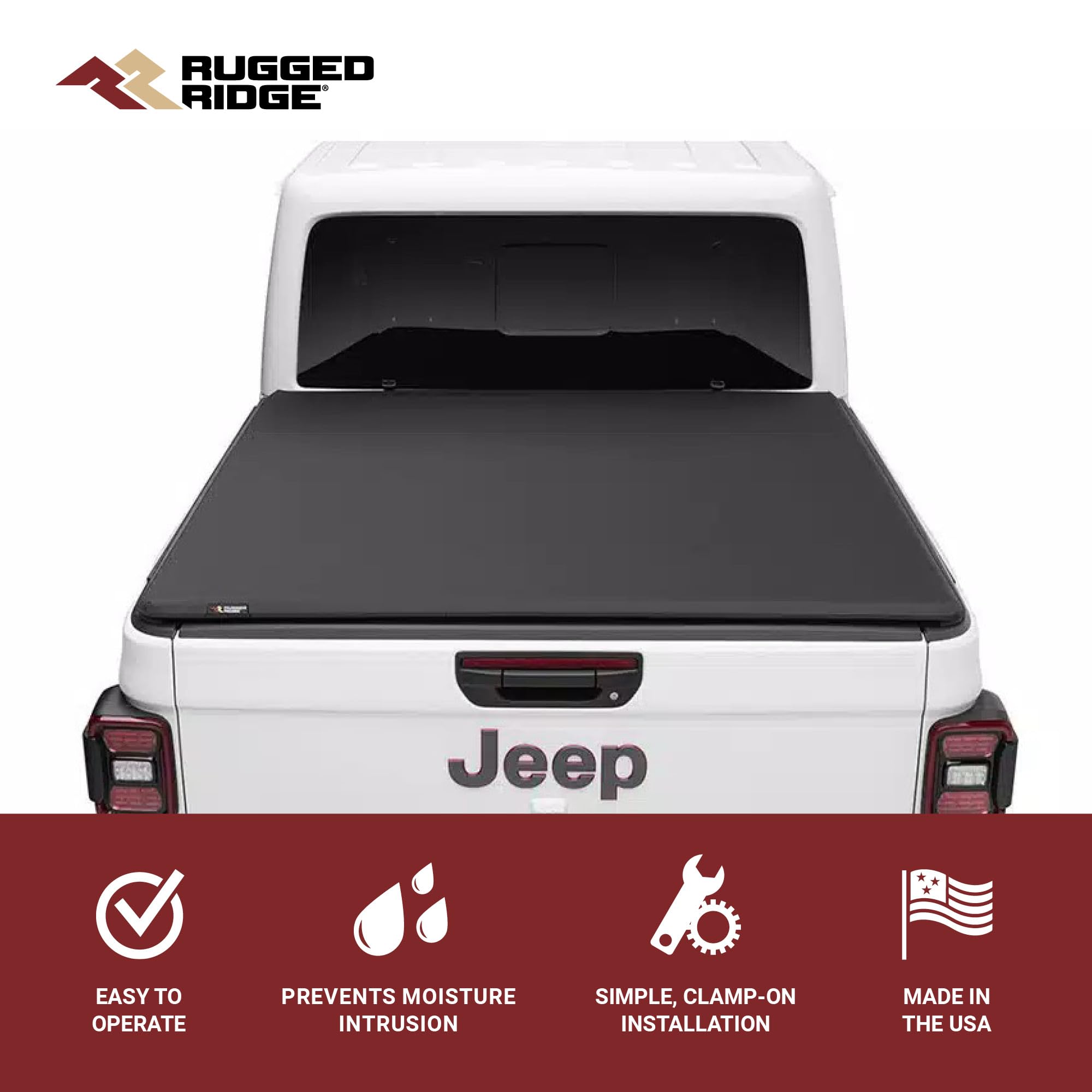 Rugged Ridge Soft Folding Armis Tonneau Cover for Jeep Gladiator JT | Textured Black, Weather Resistant | 13550.21 | Fits 2020-2024 Jeep Gladiator JT with or without Trail Rails