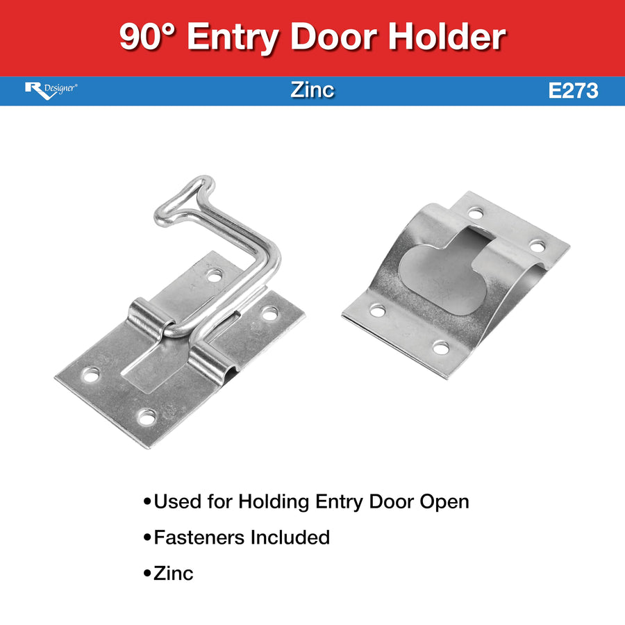 E273 RV Designer Zinc T-Style Entry Door Holder - Angled 90°, Silver, 6 Inch