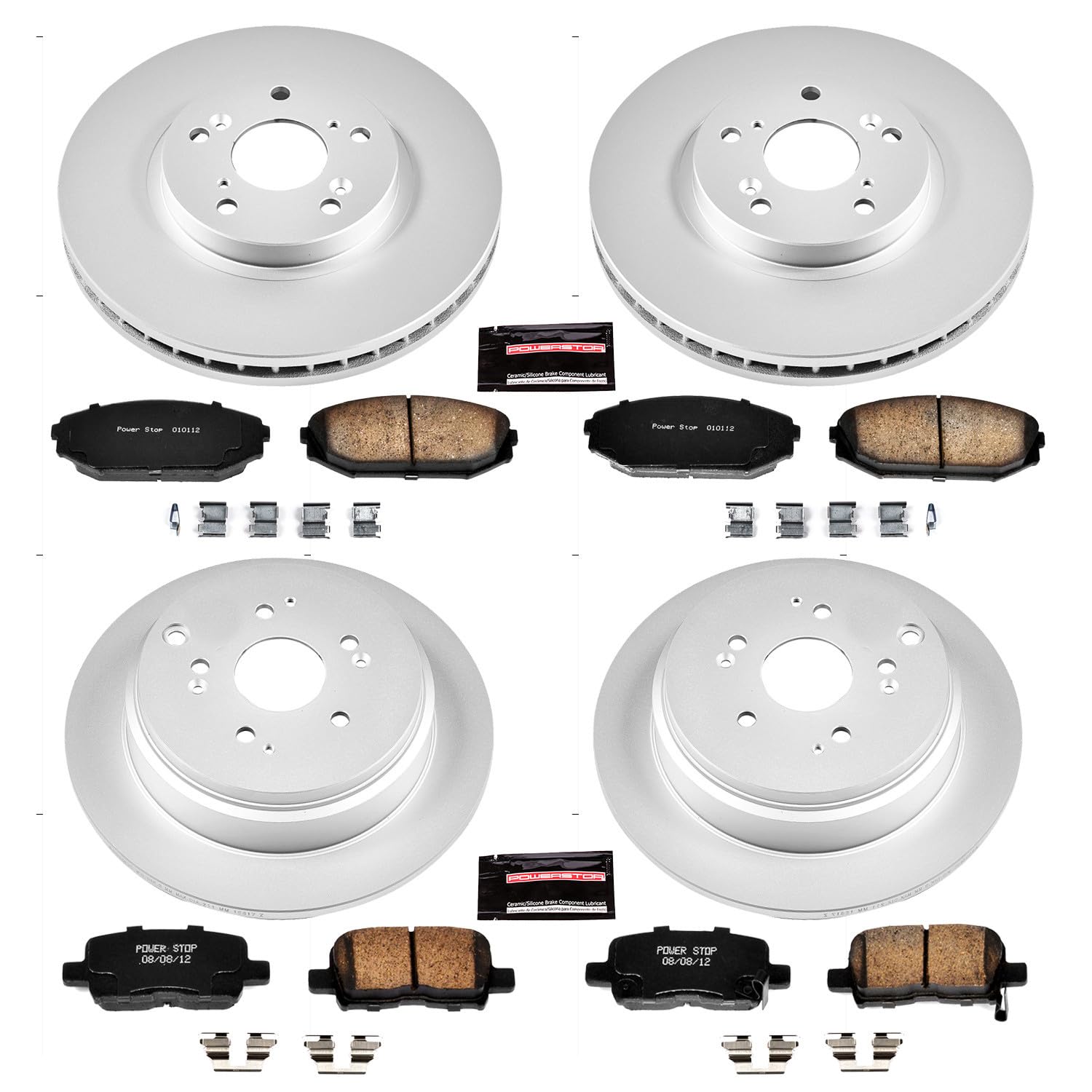 Power Stop CRK4459 Brake Rotor & Coated Ceramic Brake Pads- front & rear For Honda Odyssey 2002-2004 [Model Specific]