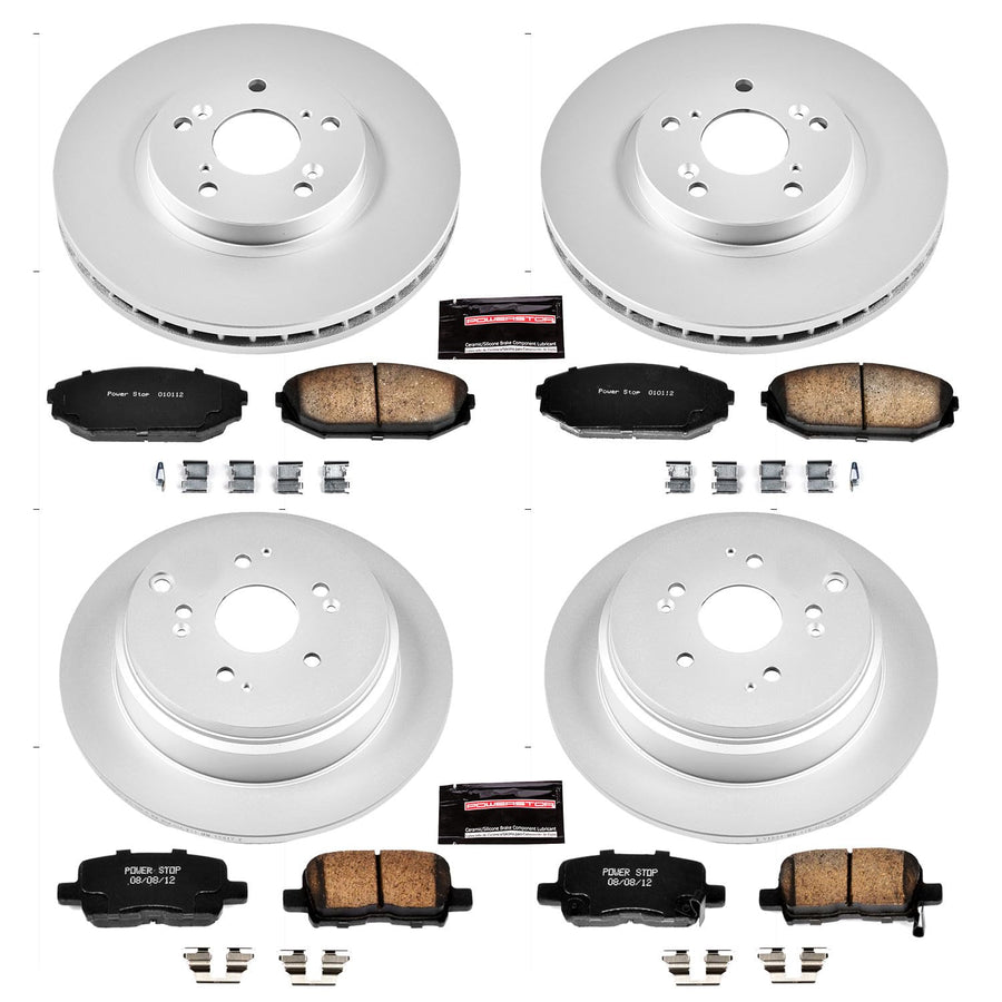 Power Stop CRK4459 Brake Rotor & Coated Ceramic Brake Pads- front & rear For Honda Odyssey 2002-2004 [Model Specific]
