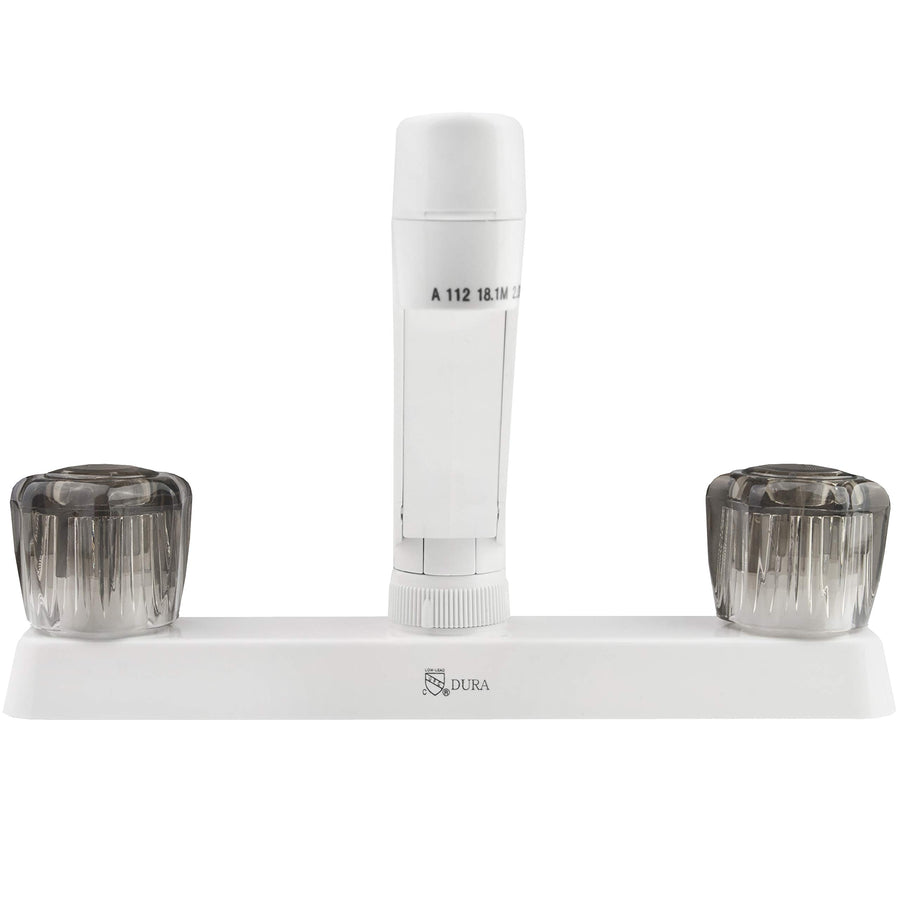 RV Kitchen Sink Faucet Dura Faucet (DF-PK600S-WT) with Smoked Acrylic Knobs (White)