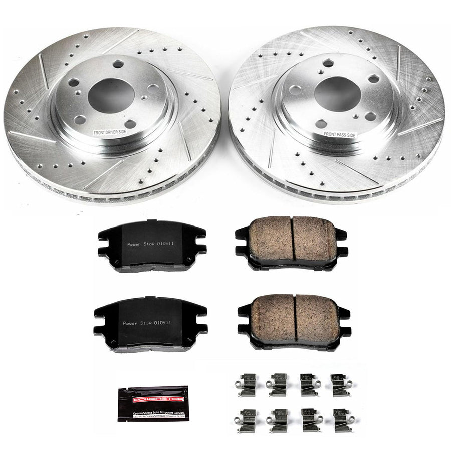 Power Stop K1146 Z23 Carbon Fiber Brake Pads with Drilled & Slotted Brake Rotors Kit For Lexus RX300 2002-2003 [Model Specific]