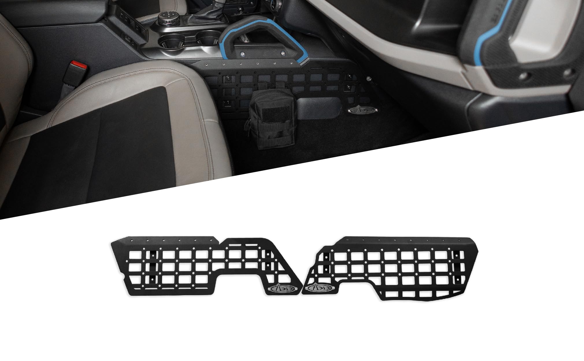 Molle Panels Center Console for The 2021-2024 Ford Bronco & 2022-2024 Ford Bronco Raptor | Digital Device Mounts | PEM Nuts for 10-24 Accessory Bolts | Made in America | Addictive Desert Designs