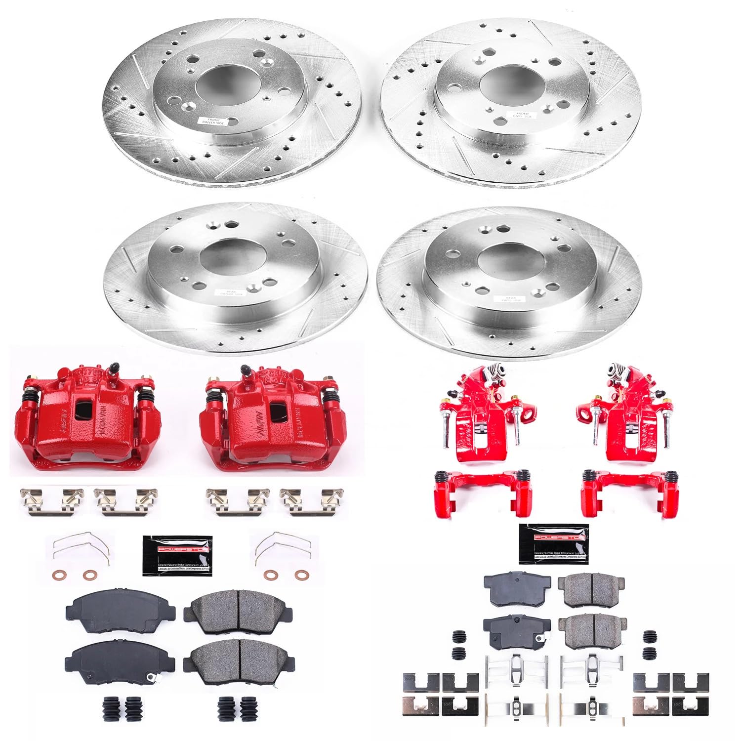 Power Stop Z23 KC6318 Evolution Front and Rear Caliper Kit-Drilled/Slotted Rotors | Carbon Ceramic Brake Pads & Calipers For Acura ILX 2013-2015 [Vehicle Specific]