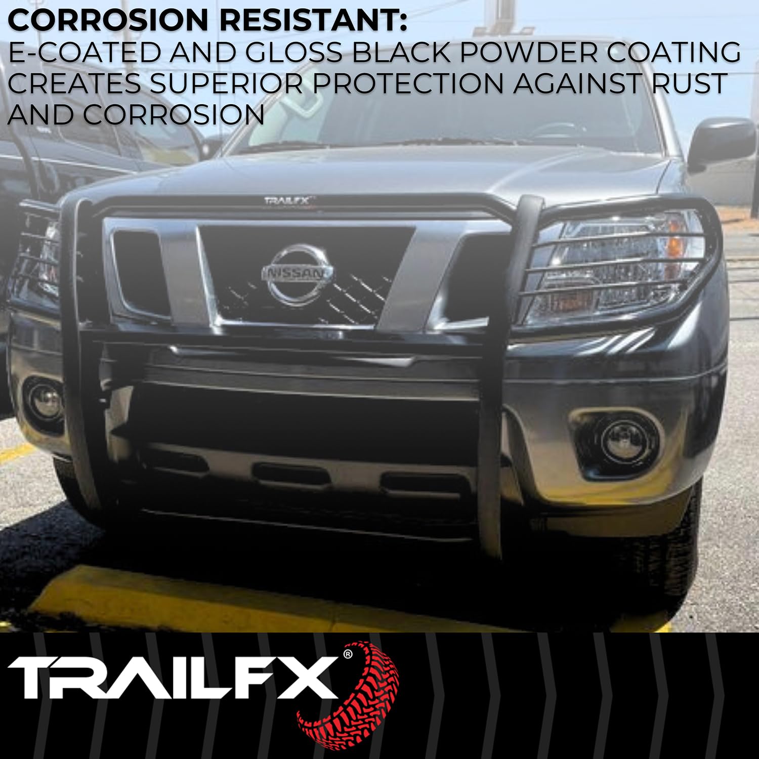 Grille Guard TrailFX E0049T, 1-Piece, Black Textured Powder Coated, Steel, 1-1/2 In Dia, With Brush Guard, Fits 2022-2025 Toyota Tundra (Models With Parking Brake Support System Must Turn Off System)