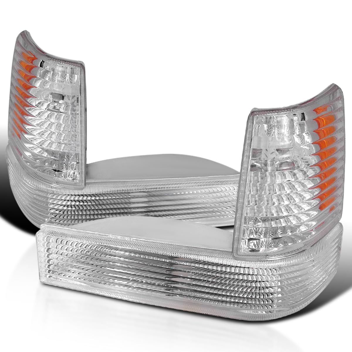 Chrome Bumper Lights + Corner Lights Spec-D Tuning Compatible with 1993-1996 Jeep Grand Cherokee, Left + Right Pairs