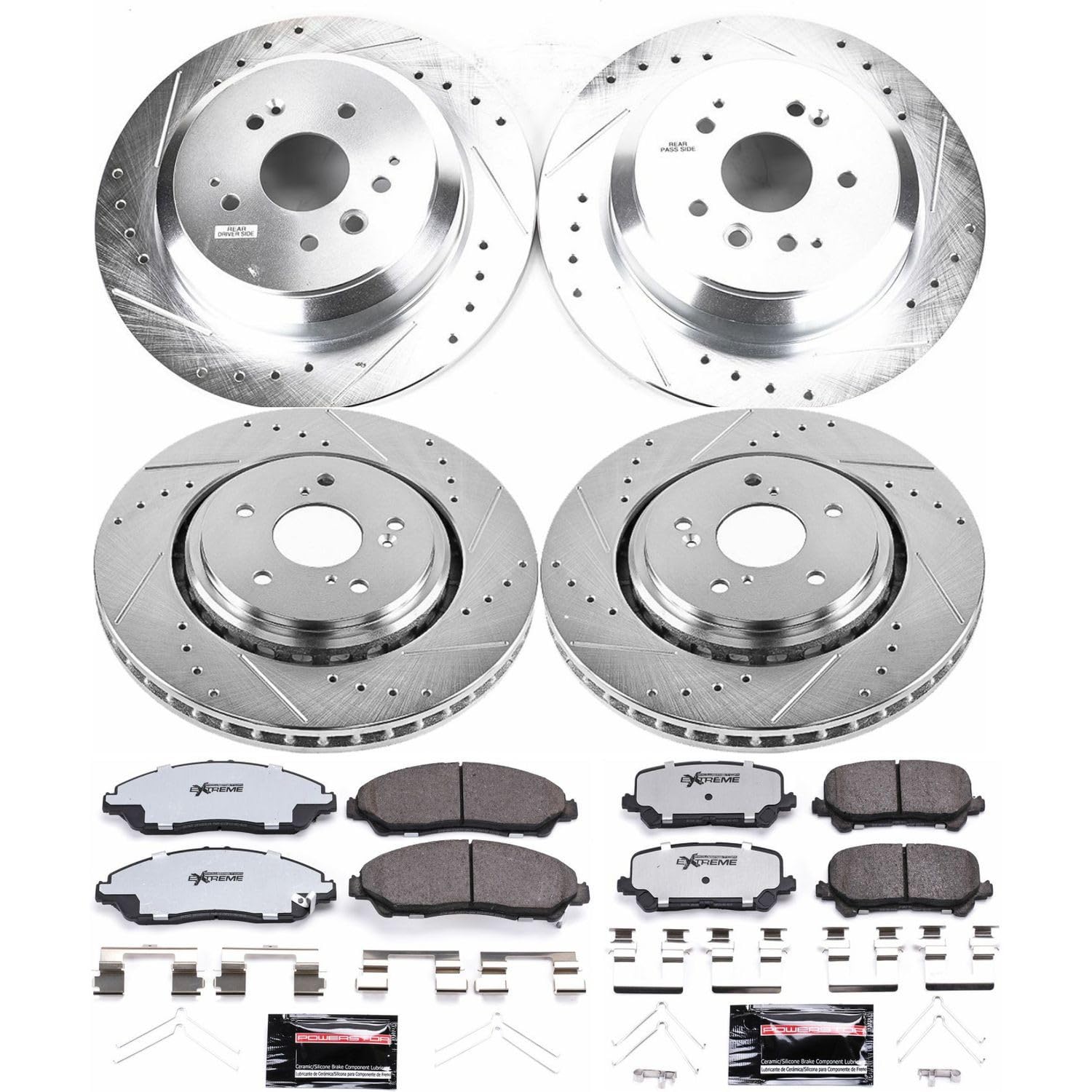 Brake Kit Power Stop Front and Rear For 2014 2015 2016 Acura MDX - Truck & Tow Carbon Fiber Ceramic Pads & Drilled and Slotted Rotors Replacement, K6956-36