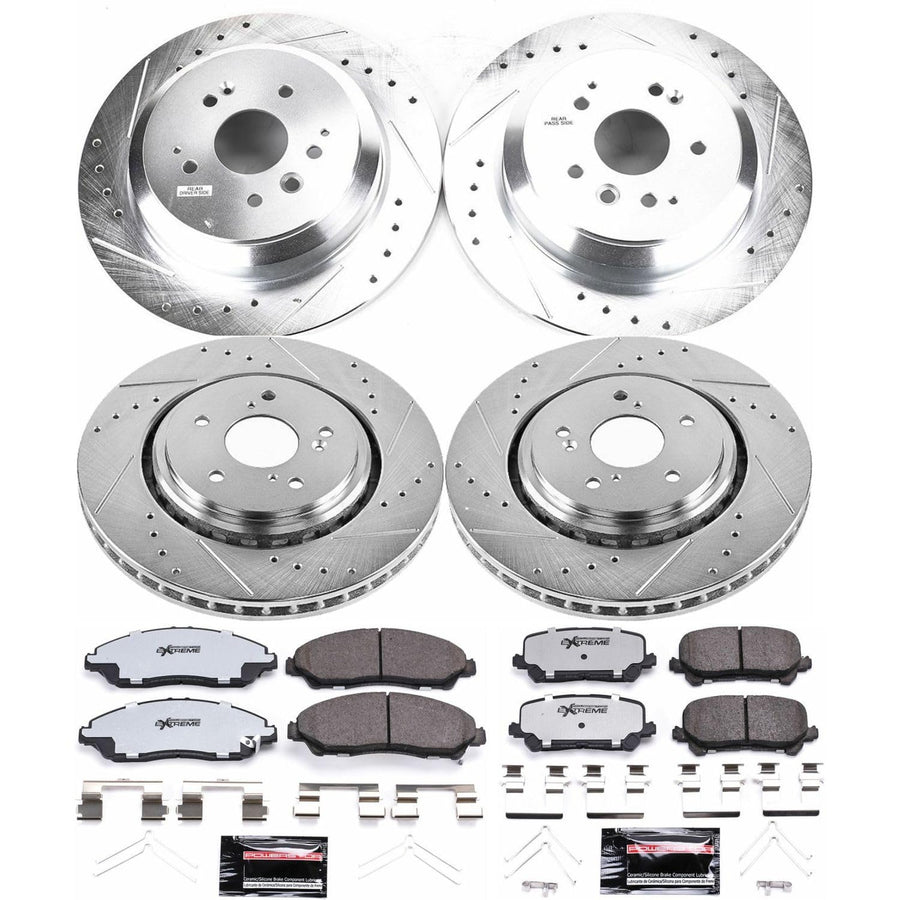 Brake Kit Power Stop Front and Rear For 2014 2015 2016 Acura MDX - Truck & Tow Carbon Fiber Ceramic Pads & Drilled and Slotted Rotors Replacement, K6956-36