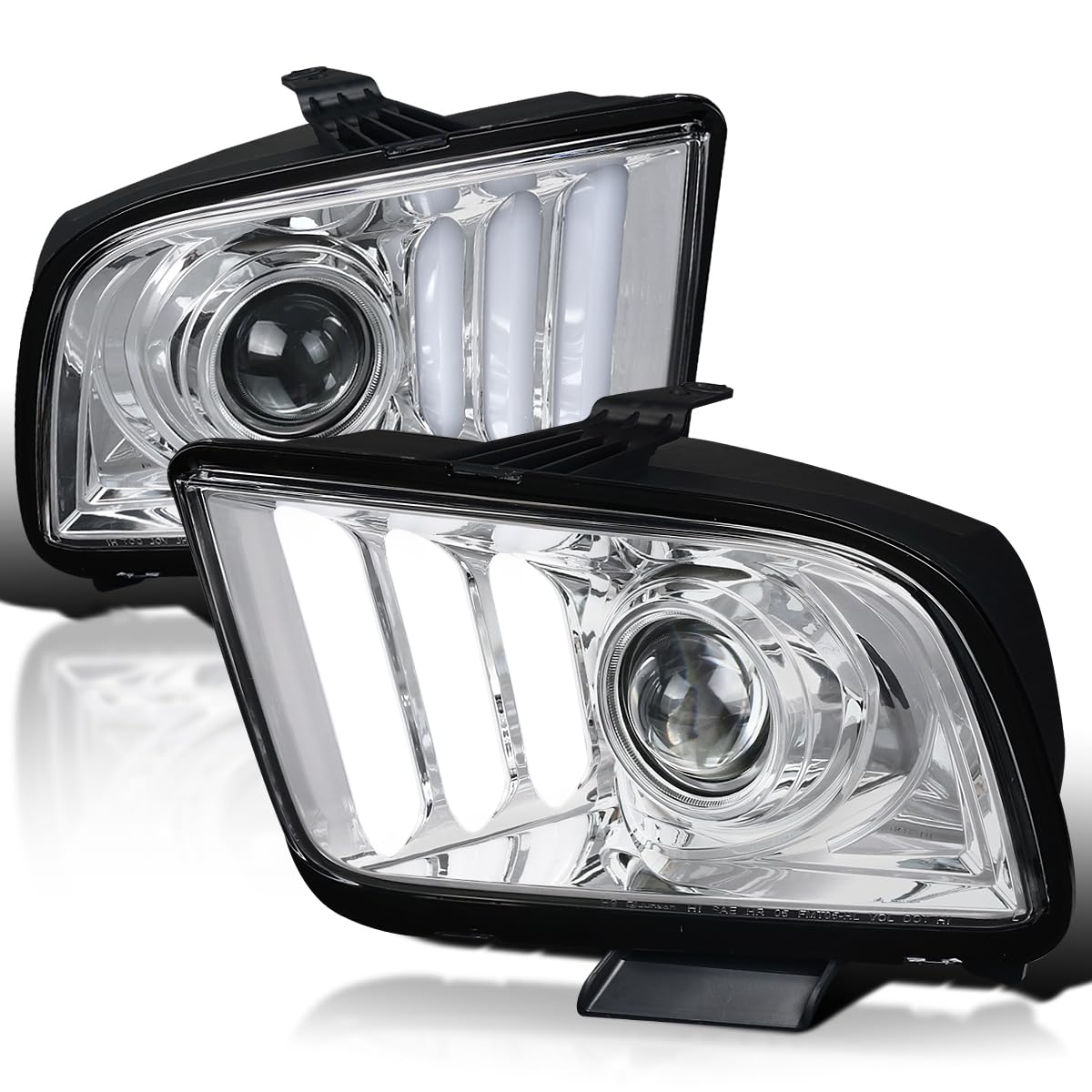 Chrome Projector Headlights SPEC-D TUNING Compatible with 2005-2009 Ford Mustang, Left + Right Pair Headlamps Assembly