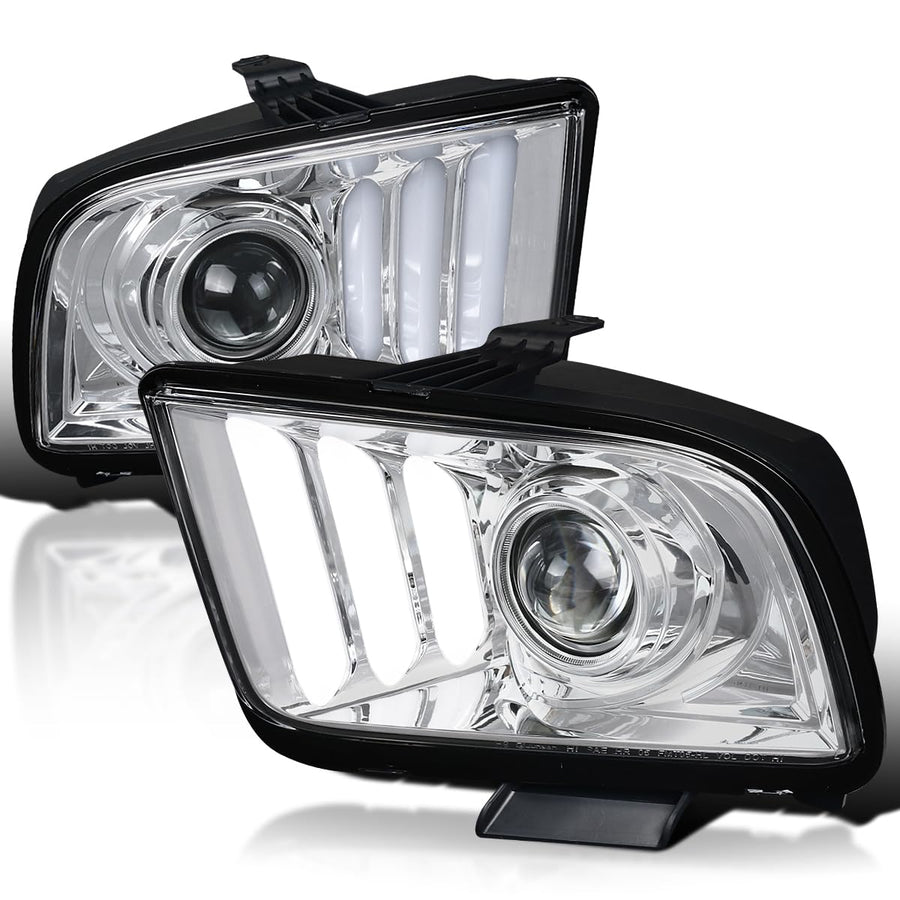 Chrome Projector Headlights SPEC-D TUNING Compatible with 2005-2009 Ford Mustang, Left + Right Pair Headlamps Assembly