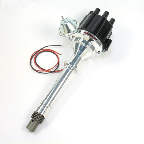 Pertronix D107700 Flame-Thrower Vacuum Advance Plug and Play Black Cap Billet Electronic Distributor with Ignitor II Technology for GM 90 Degree V6