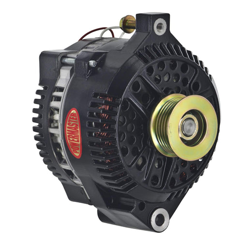 Black Powermaster 577581 Alternator (3G 140A 6 Groove Pulley Large Frame Mating M8X1.25 1 Wire)