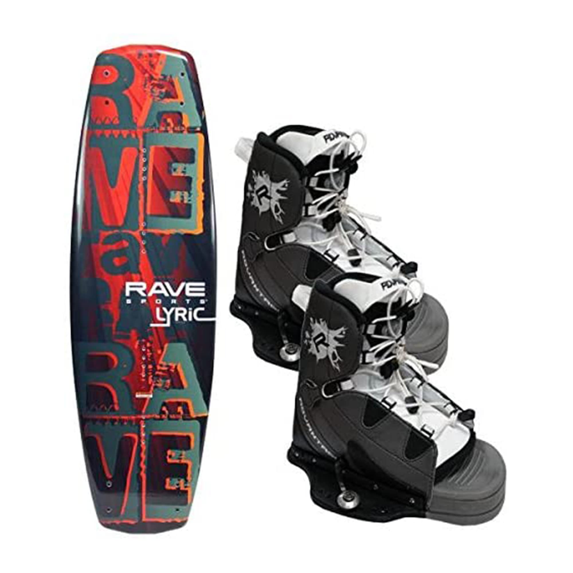 Rave Sports Carbon Fiber Lyric Premier Adult Wakeboard with Adjustable Comfort Grip Bindings, Cushioned Landings, and RAVE Quick Dry Boots, Red