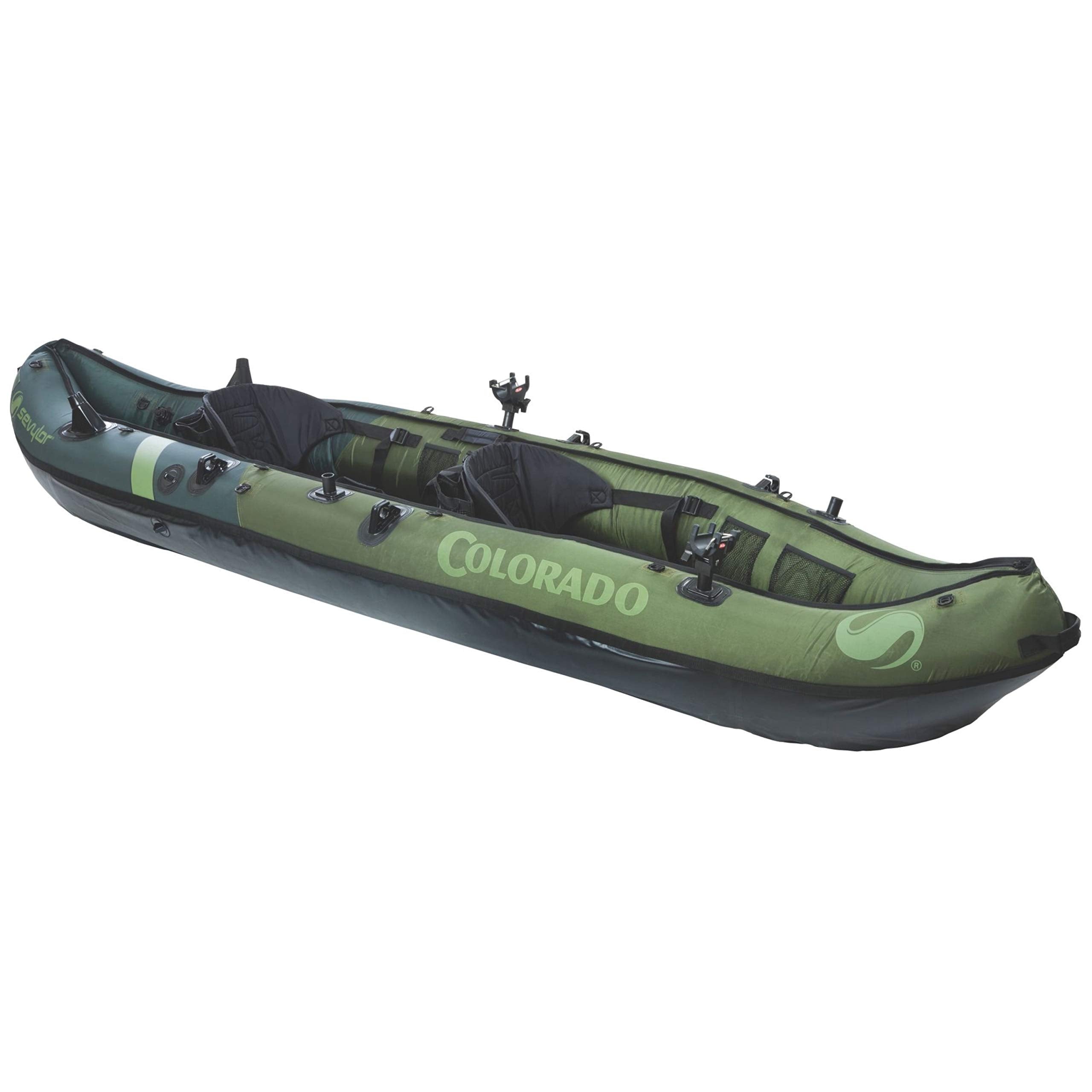 2-Person Sevylor Colorado Inflatable Fishing Kayak Complete with Paddle & Rod Holders Adjustable Seats and Carry Handle; Kayak Can Fit Trolling Motor
