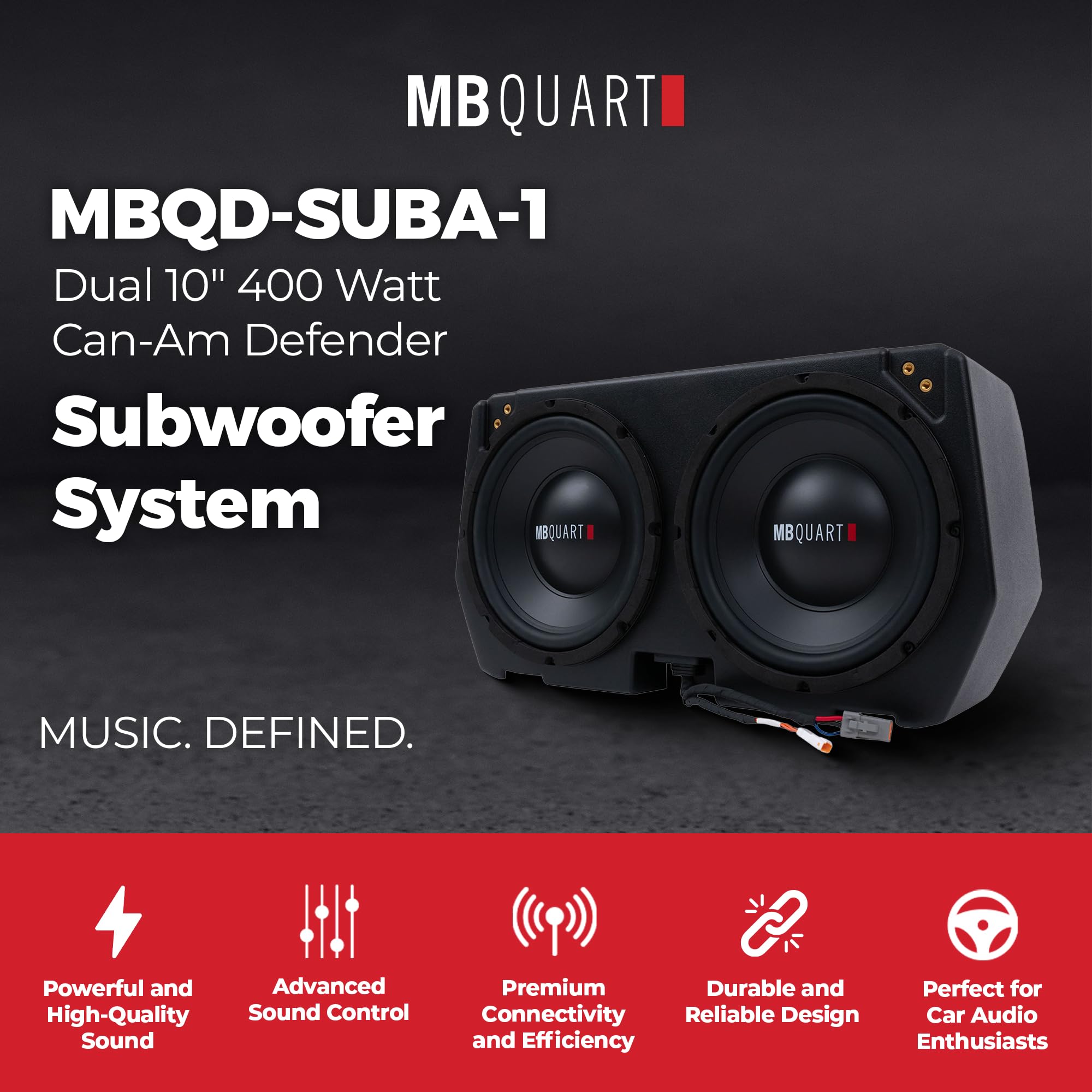MB Quart Audio Upgrade Can-Am Defender, 400W Dual 10" Subwoofer System, Plug and Play Compatibility with Models 2017-2025, Marine Grade Protection