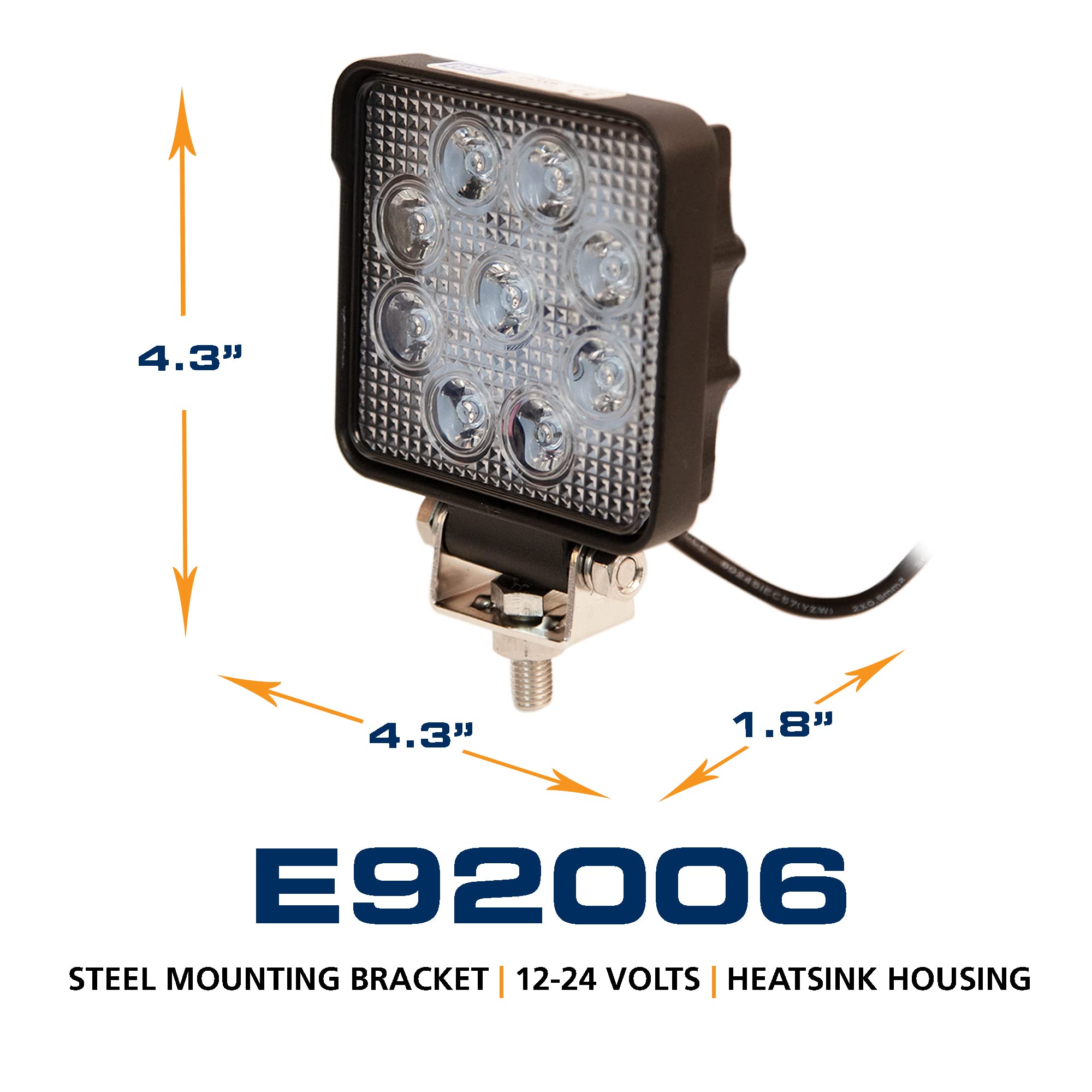 Flood Light ECCO E92006 9 Led, Flood Beam, Square, 1 Bolt Mount, 12 24 Volt
