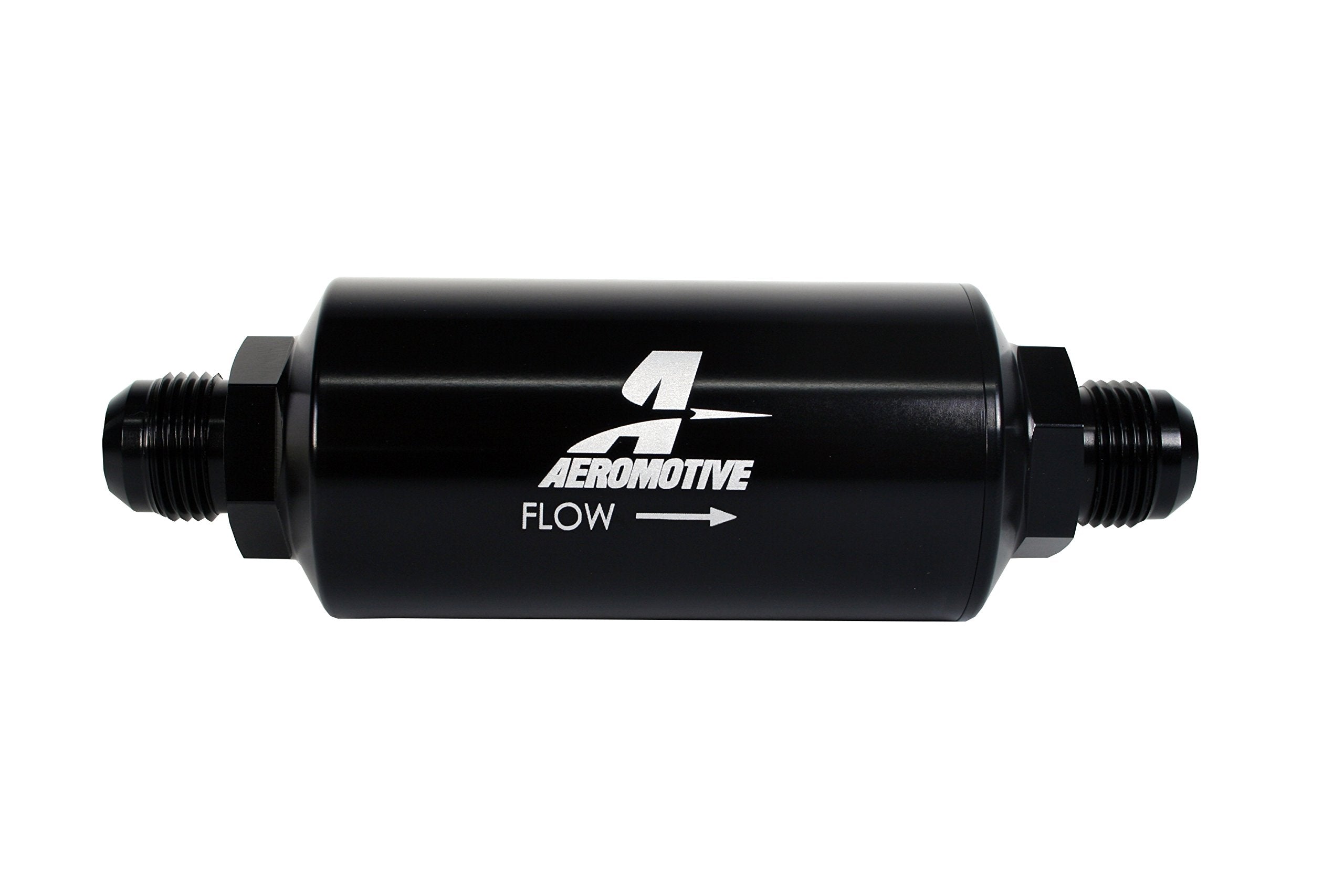 In-Line Aeromotive 12387 Filter, 10-Micron Fabric Element, AN-10 Male, Bright-Dip Black, 2" OD