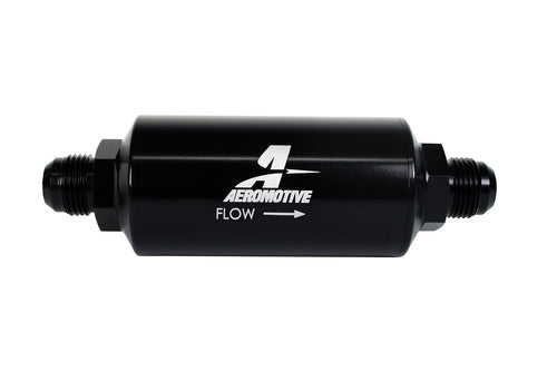 In-Line Aeromotive 12387 Filter, 10-Micron Fabric Element, AN-10 Male, Bright-Dip Black, 2" OD