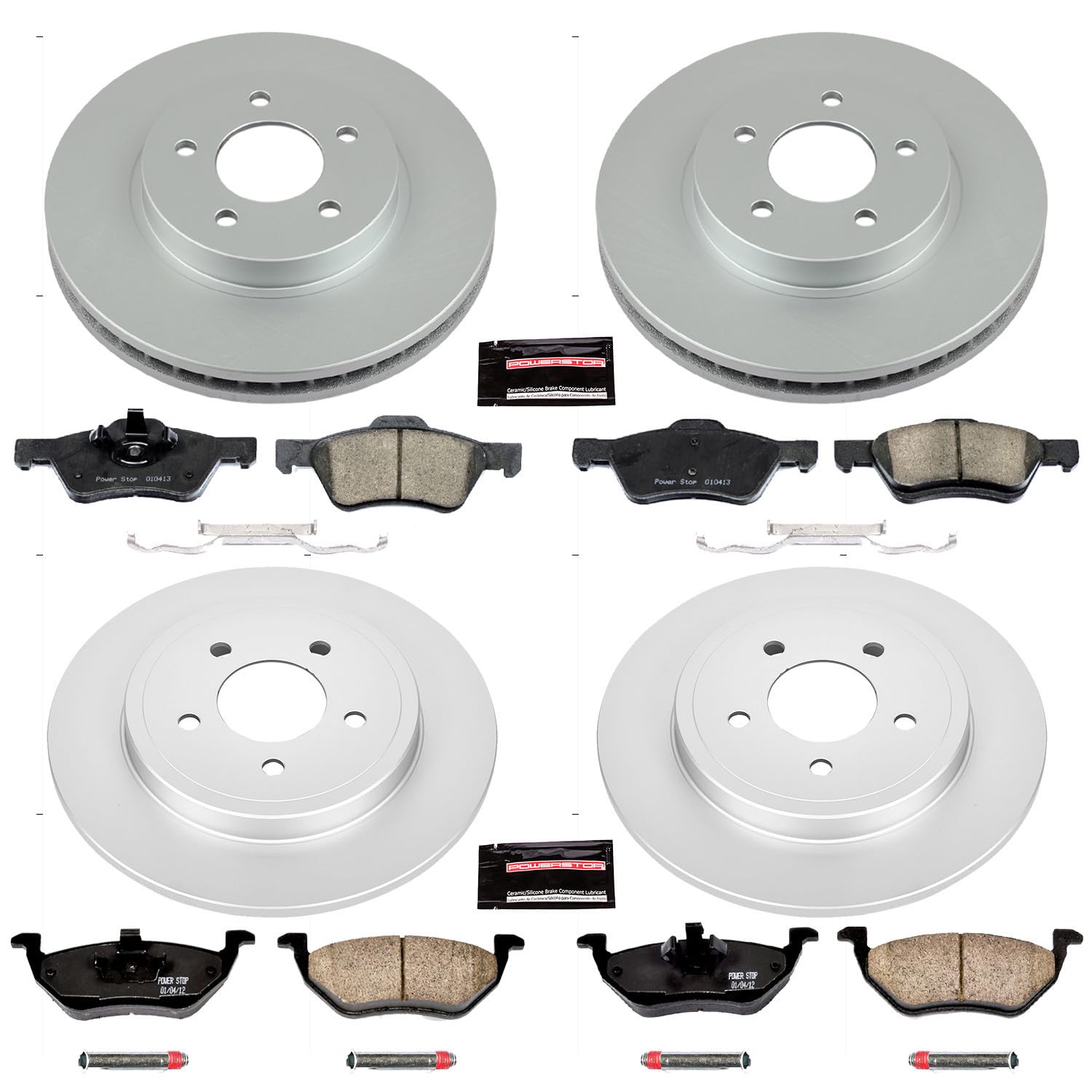 Power Stop CRK4025 Brake Rotor & Coated Ceramic Brake Pads- front & rear For Ford Escape 2008, Mazda Tribute 2008, Mercury Mariner 2008 [Model Specific]