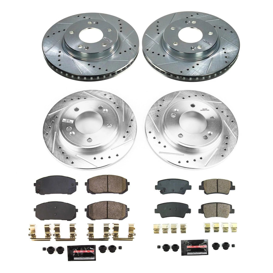 Power Stop K8808 Front and Rear Carbon-Fiber Ceramic Brake Pad and Drilled and Slotted Rotor Z23 Daily Driver Kit For Hyundai Elantra 2021-2023 [Model Specific]