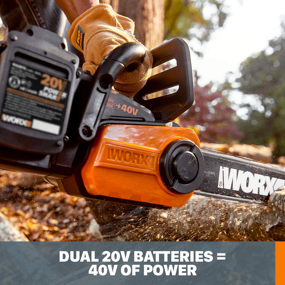 40V Worx 14" Cordless Chainsaw Power Share with Auto-Tension - WG384 (Batteries & Charger Included)