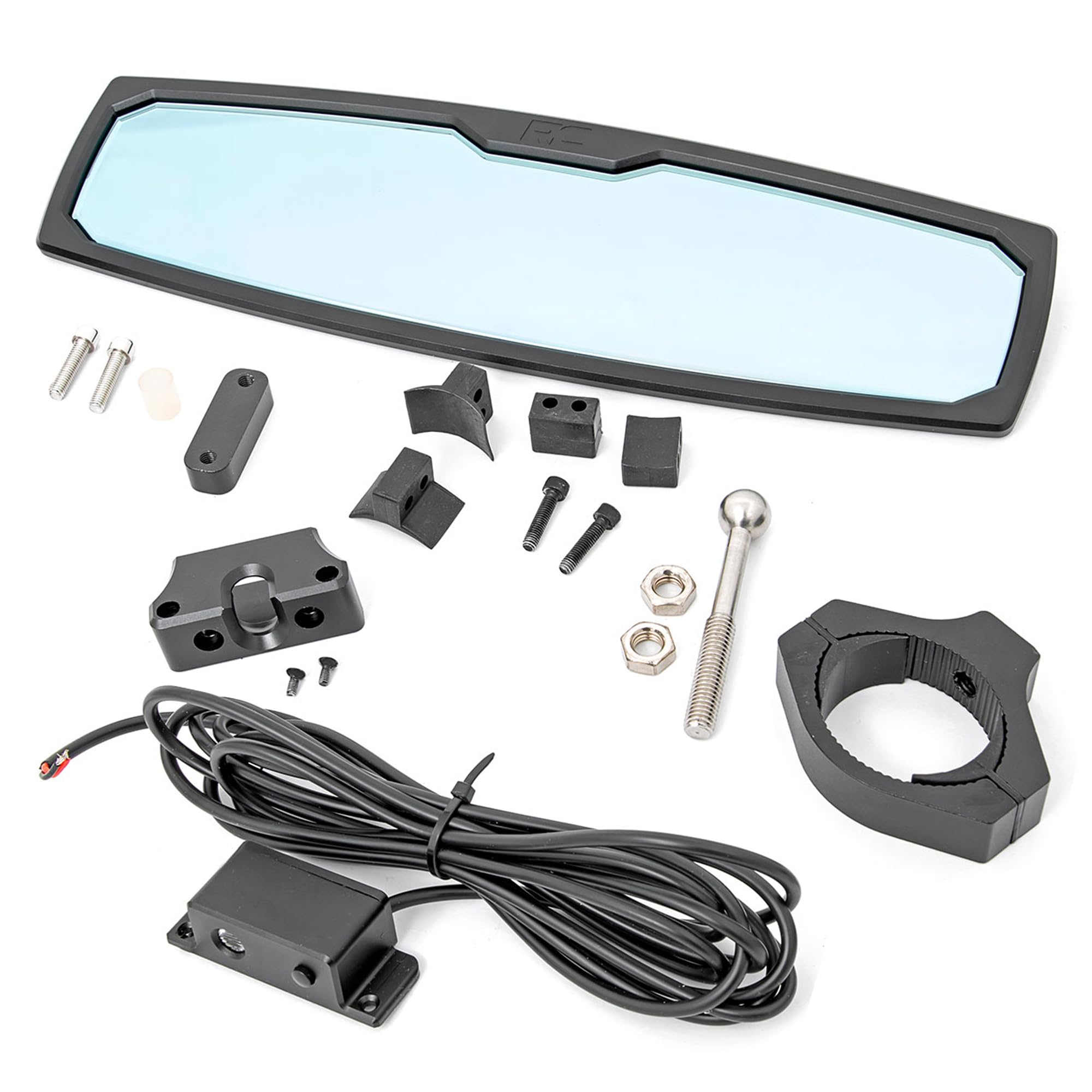 12" Rough Country UTV Aluminum Rear View Mirror with Dome Light - 1.75"- 2" Mount