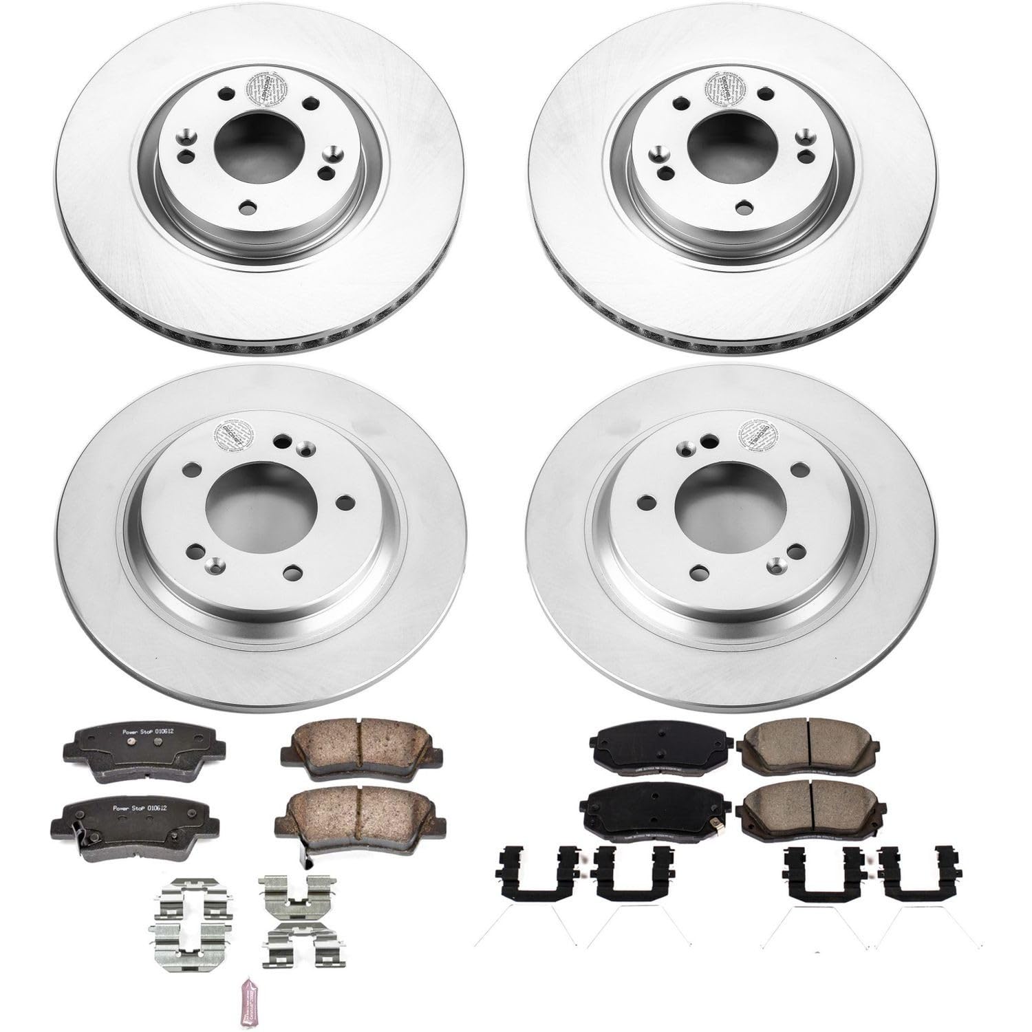 Power Stop Coated Brake Rotor and Ceramic Brake Pads CRK7511- Front & Rear For Hyundai Sonata 2016-2019, Kia Optima 2016-2019 [Model Specific]